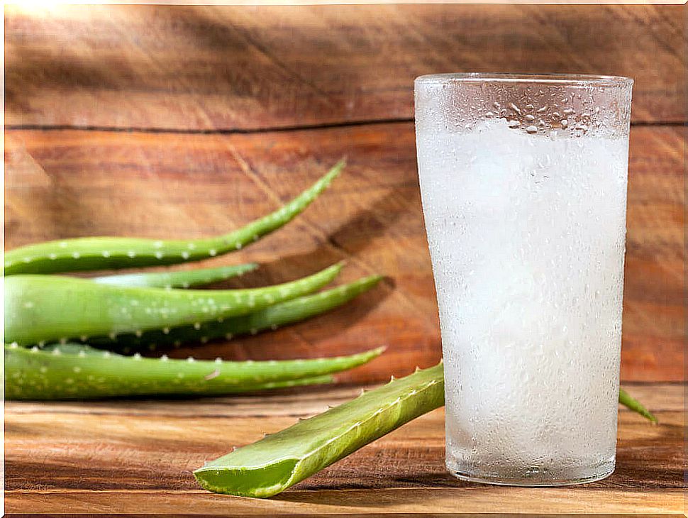 Glass with aloe vera rinse.